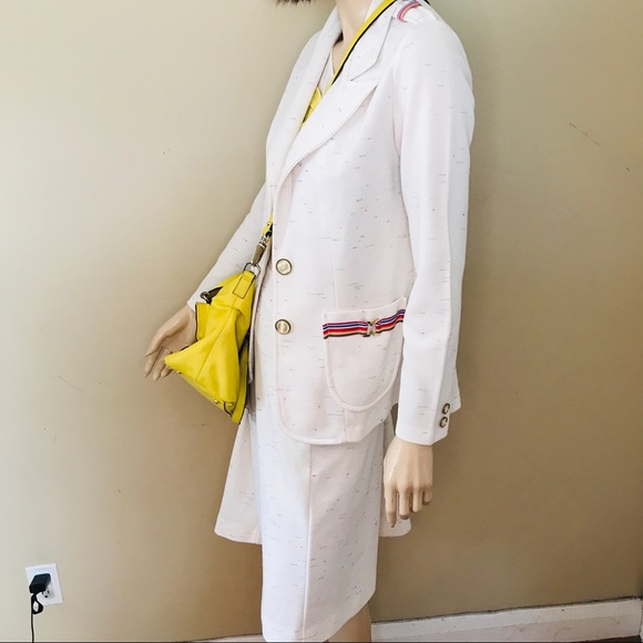 Vintage Career Suit! White and Rainbow Detail - Picture 3 of 16